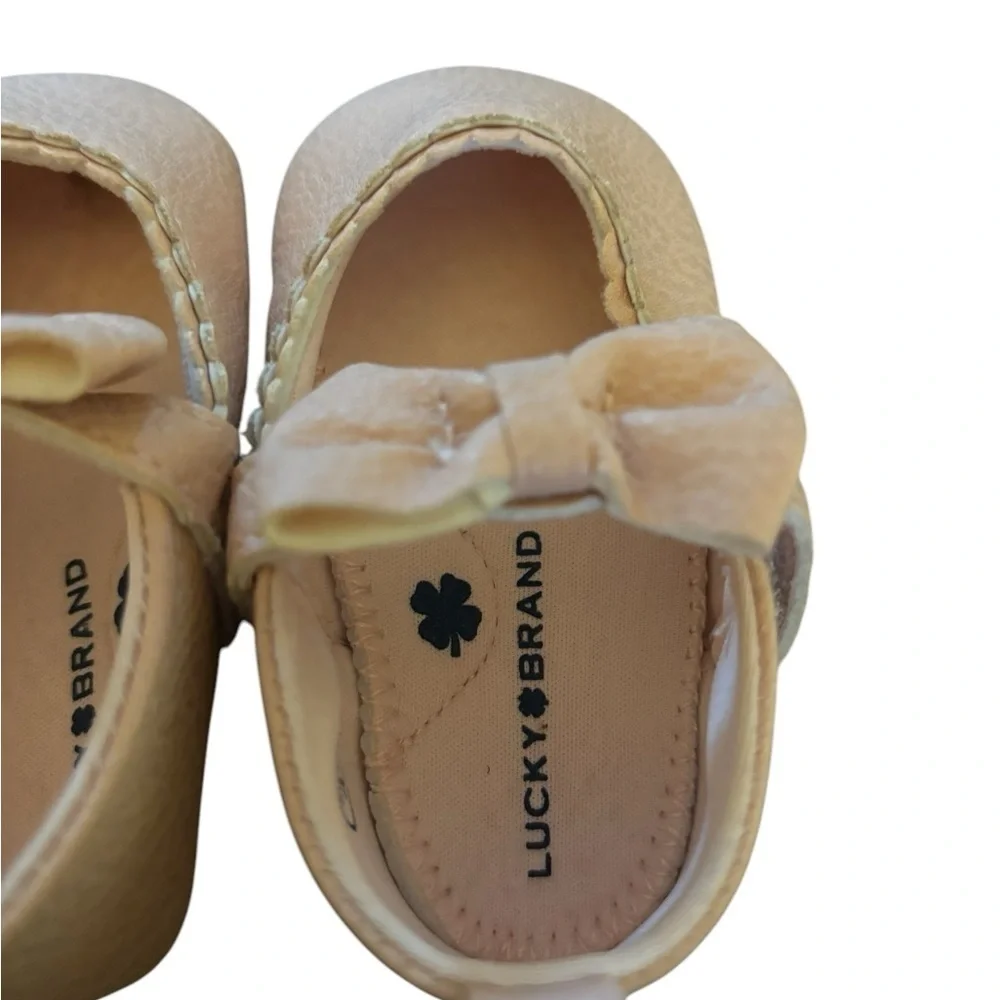 Lucky Brand Pink Leather Ballet Flats With Bows Toddler Size 4 Hook And Loop